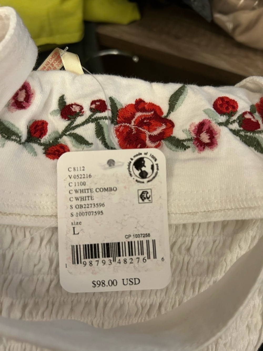 Free People Women's White Halter top with Red Rose Embroidery - Picture 3 of 4